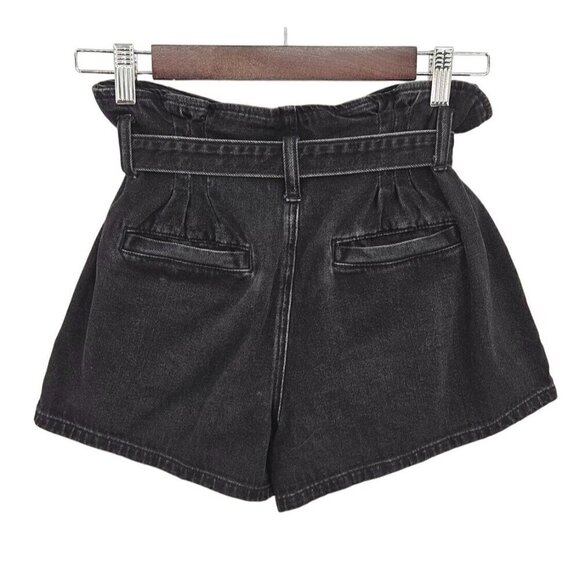 American Eagle AE Paperbag Mom Shorts Sz 4 Black High Rise Tie Belt Button Fly - Picture 4 of 11